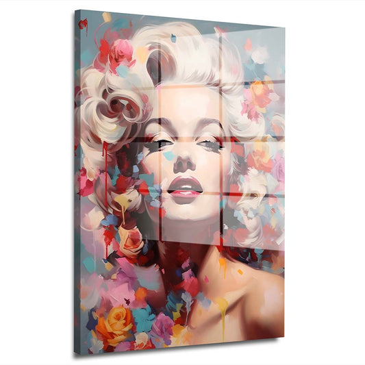 Marilyn abstrakt mit Rosen Acrylglasbild Wandbild Bild Wanddeko Wohnzimmer XL