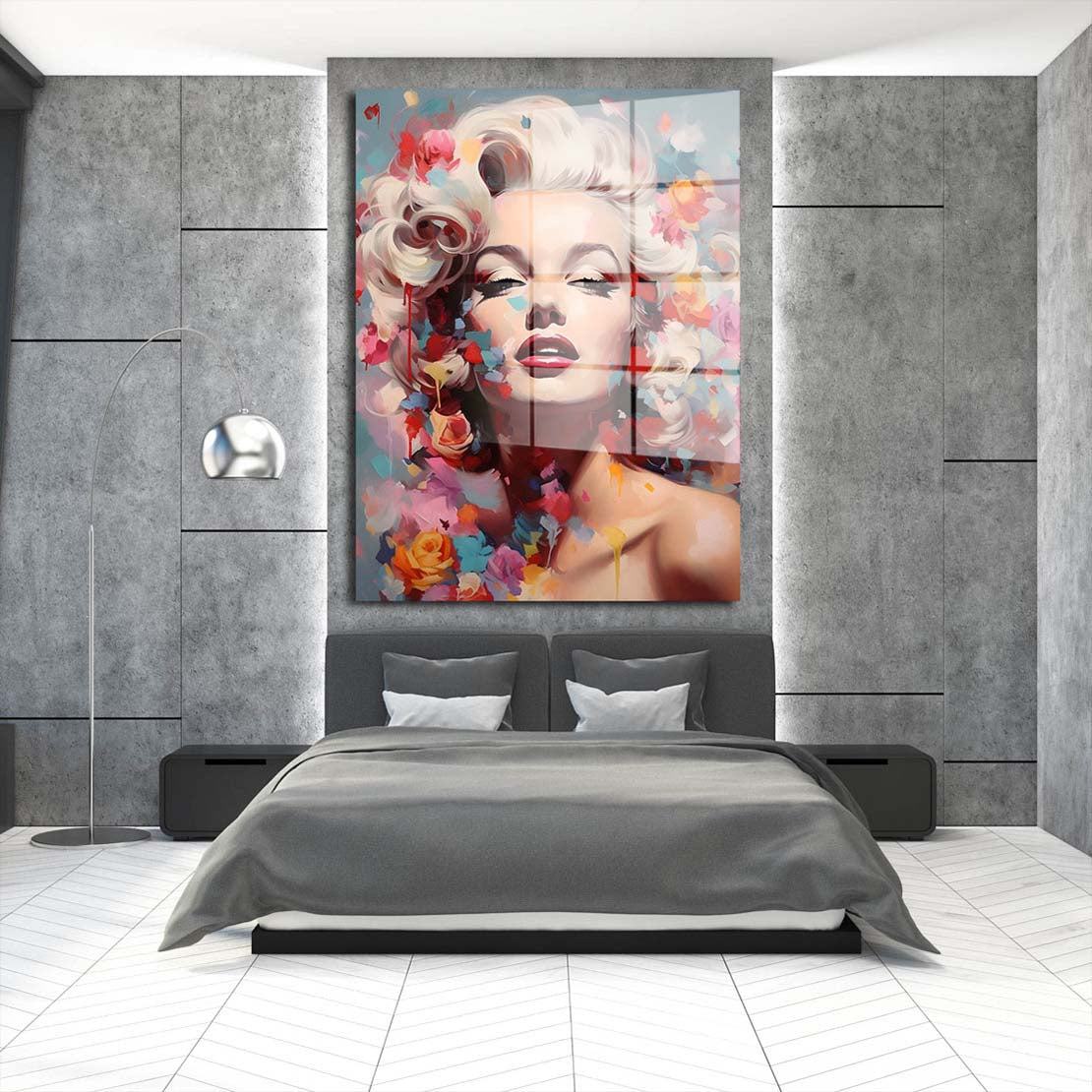 Marilyn abstrakt mit Rosen Acrylglasbild Wandbild Bild Wanddeko Wohnzimmer XL