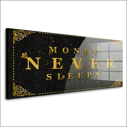 Money Never Sleeps Geld & Erfolg Motivation Acrylglasbild Wandbild Bild Wanddeko XL