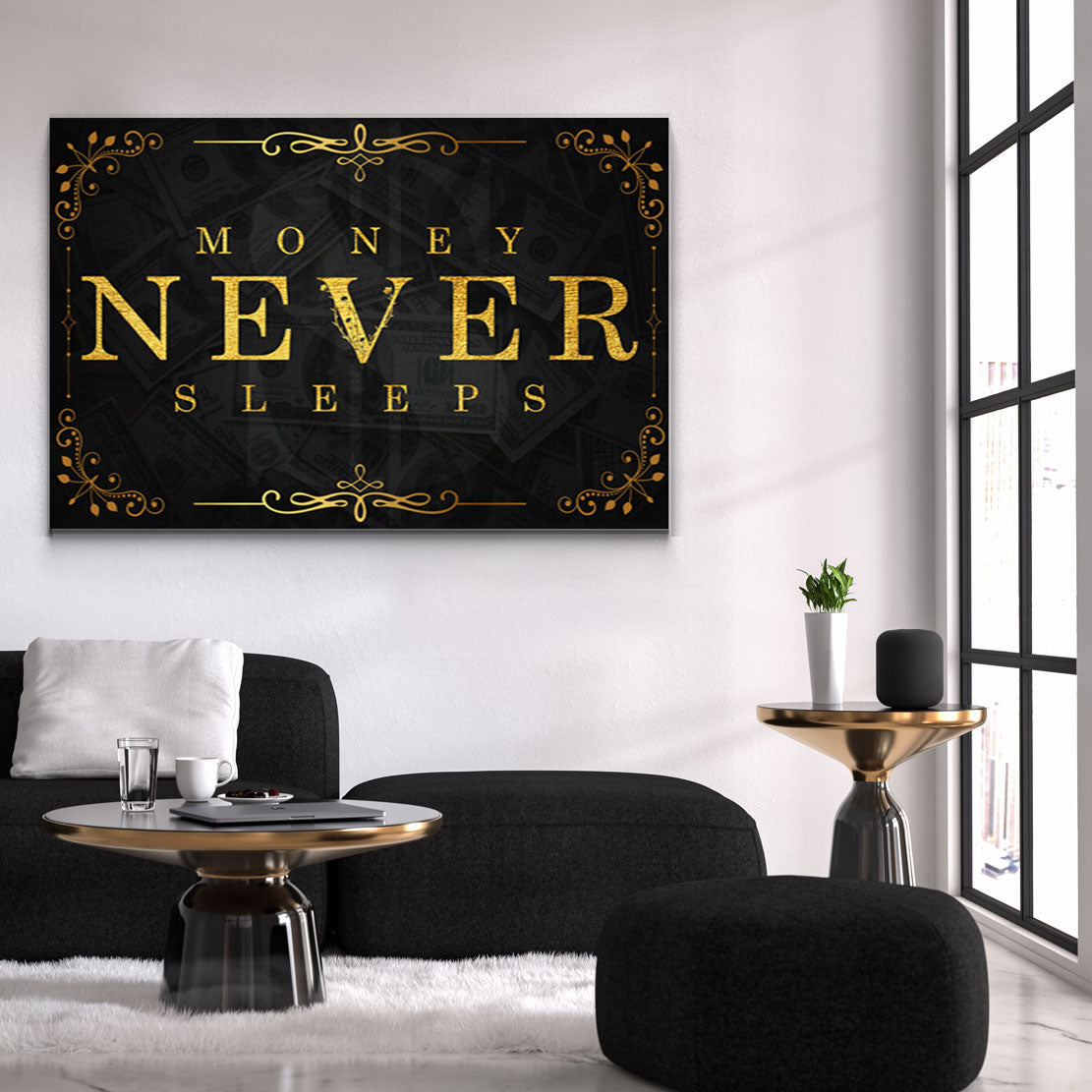 Money Never Sleeps Gold Style Wandbild Leinwandbild Kunstdruck XL Wanddeko