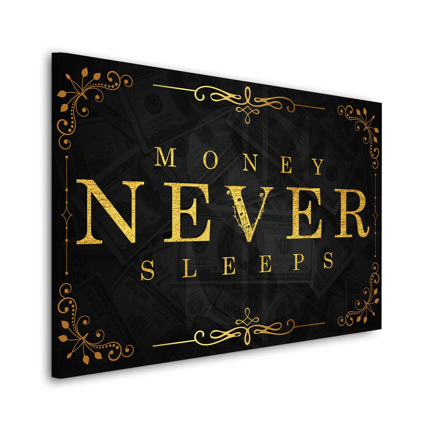 Money Never Sleeps Gold Style Wandbild Leinwandbild Kunstdruck XL Wanddeko