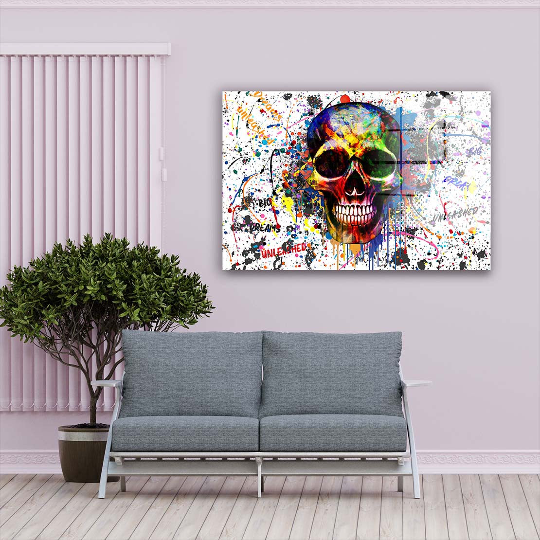 Skull Colour Pop Art Style Acrylglasbild Wandbild Bild Wanddeko Wohnzimmer XL