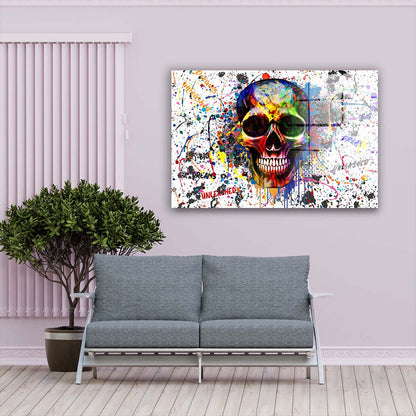 Skull Colour Pop Art Style Acrylglasbild Wandbild Bild Wanddeko Wohnzimmer XL