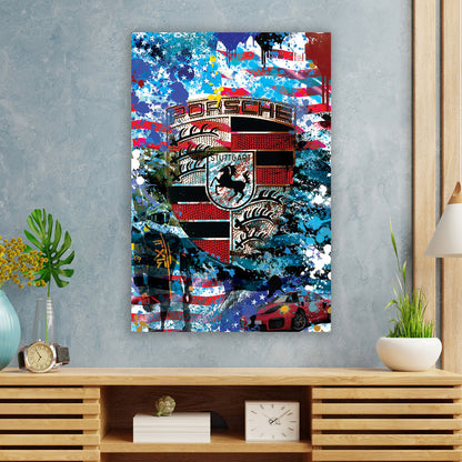 Sportwagen Blue Style, Pop Art Wandbild Leinwandbild Kunstdruck XL Wanddeko