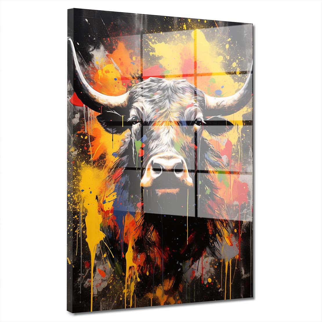 Stier Pop Art abstrakt splatter Acrylglasbild Wandbild Bild Wanddeko Wohnzimmer XL
