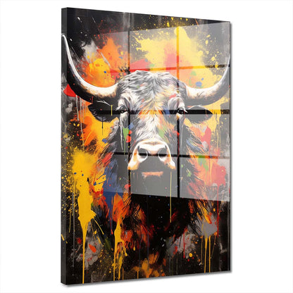 Stier Pop Art abstrakt splatter Acrylglasbild Wandbild Bild Wanddeko Wohnzimmer XL