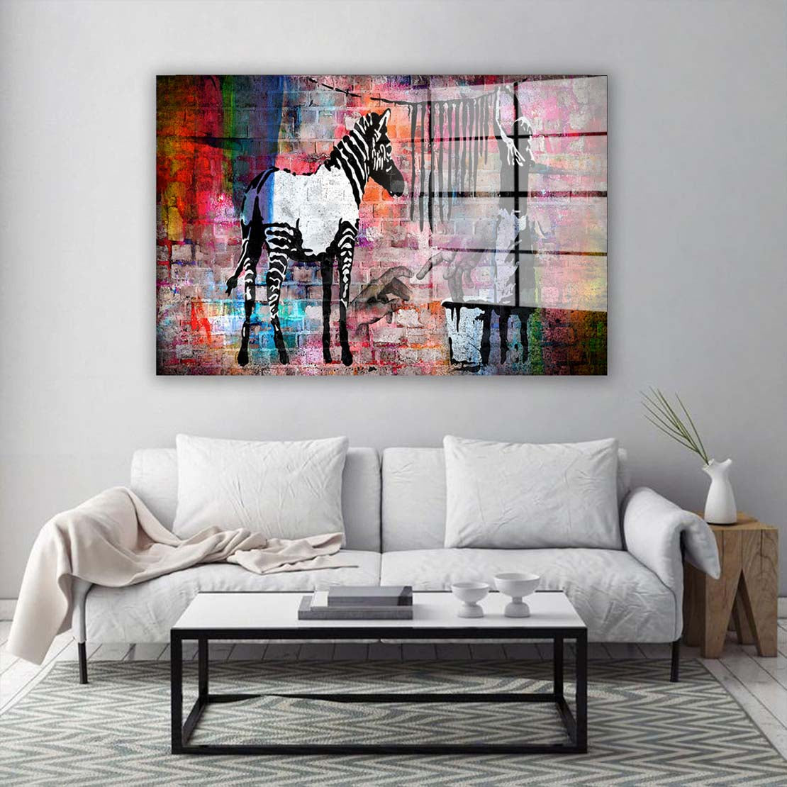 Street Art Zebra Colour Edition Acrylglasbild Wandbild Wanddeko Wohnzimmer XL