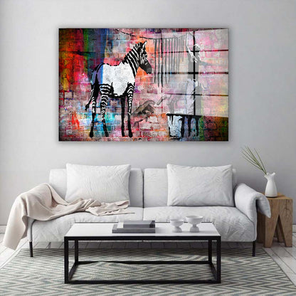 Street Art Zebra Colour Edition Acrylglasbild Wandbild Wanddeko Wohnzimmer XL