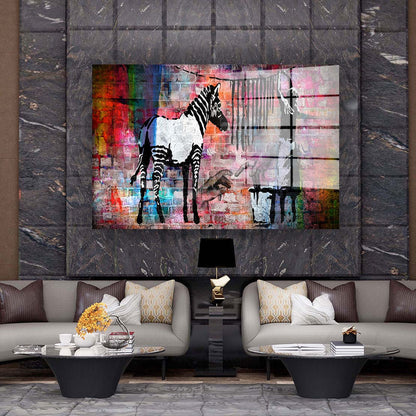 Street Art Zebra Colour Edition Acrylglasbild Wandbild Wanddeko Wohnzimmer XL