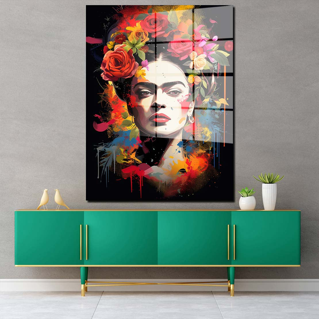 Wunderschöne Frida Pop Art Style Acrylglasbild Wandbild Wanddeko Wohnzimmer XL