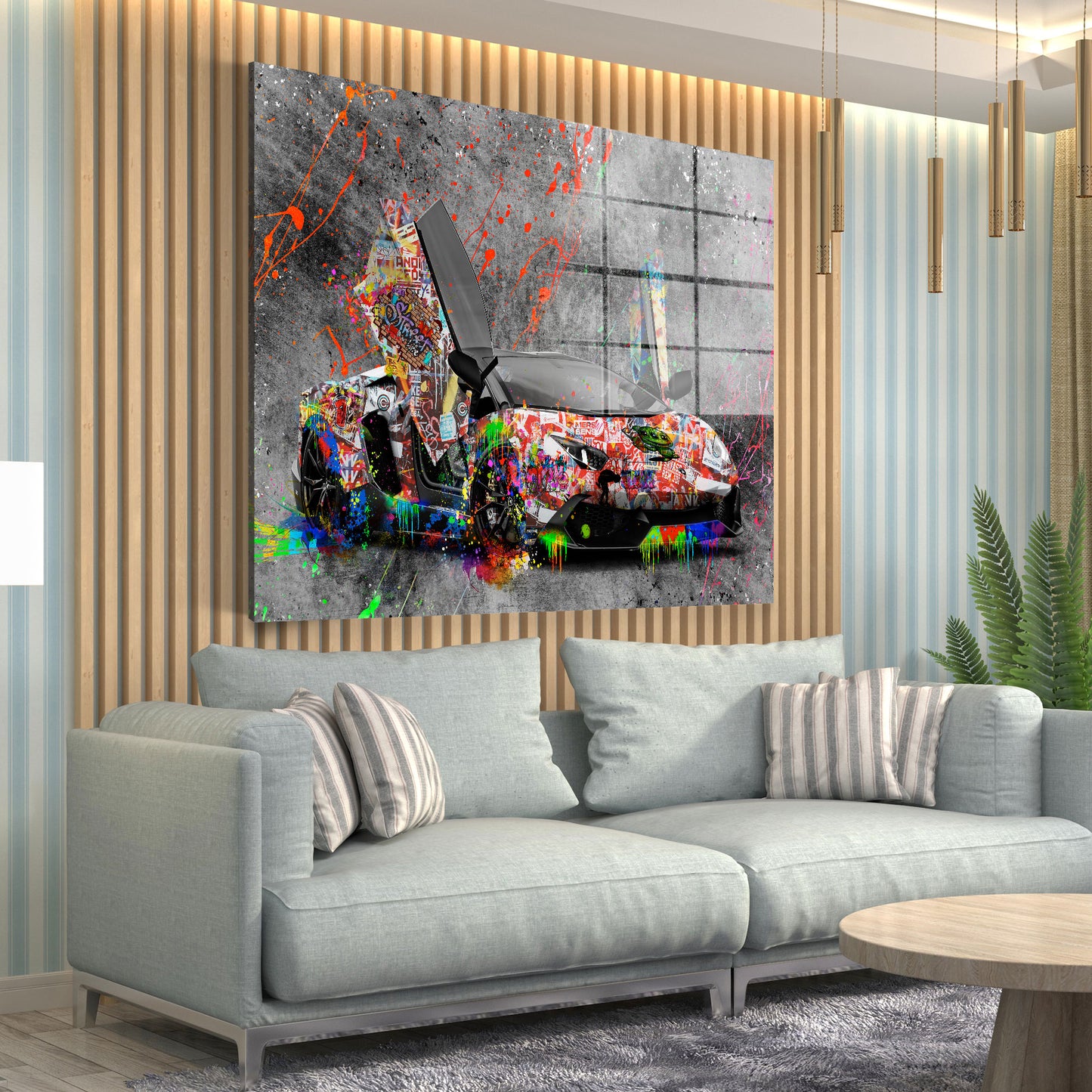Lambo Graffiti Street Art Style Acrylglasbild Wandbild Bild Wanddeko Wohnzimmer XL