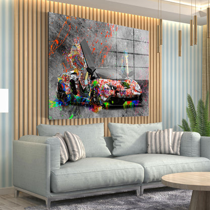 Lambo Graffiti Street Art Style Acrylglasbild Wandbild Bild Wanddeko Wohnzimmer XL