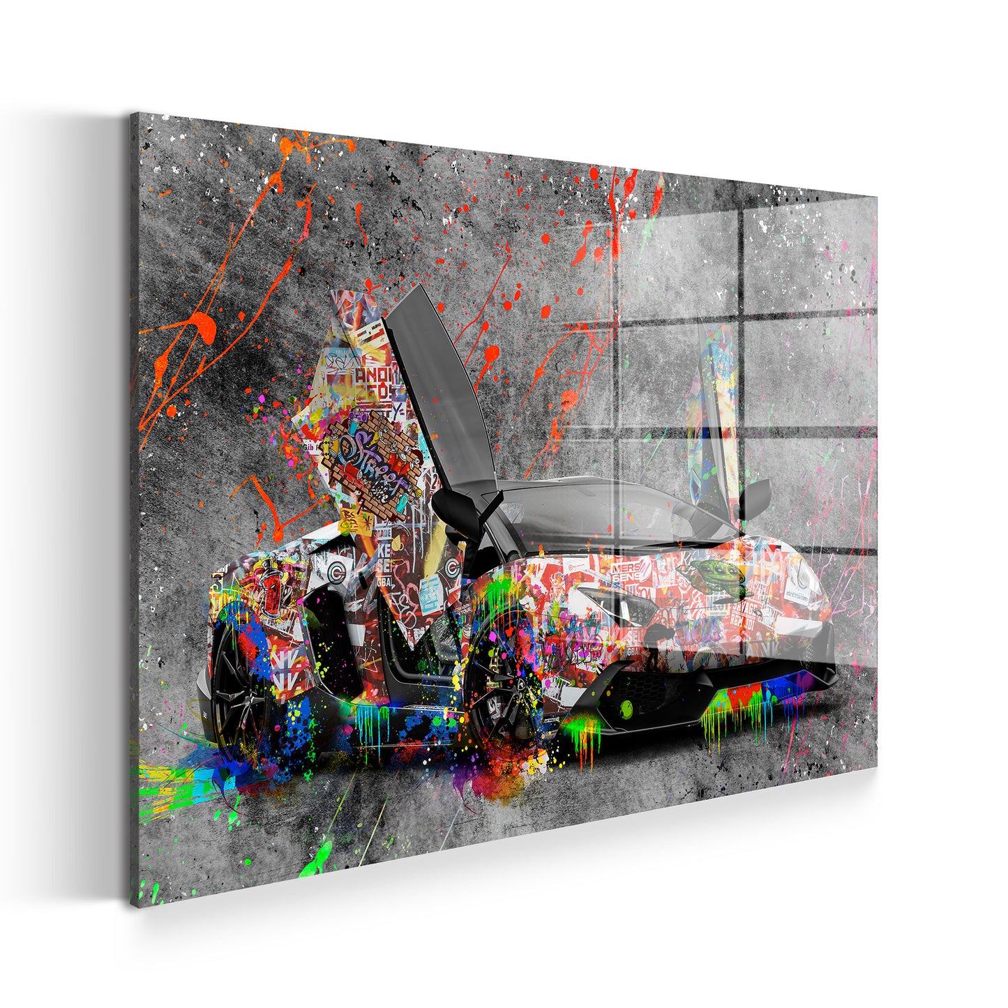 Lambo Graffiti Street Art Style Acrylglasbild Wandbild Bild Wanddeko Wohnzimmer XL