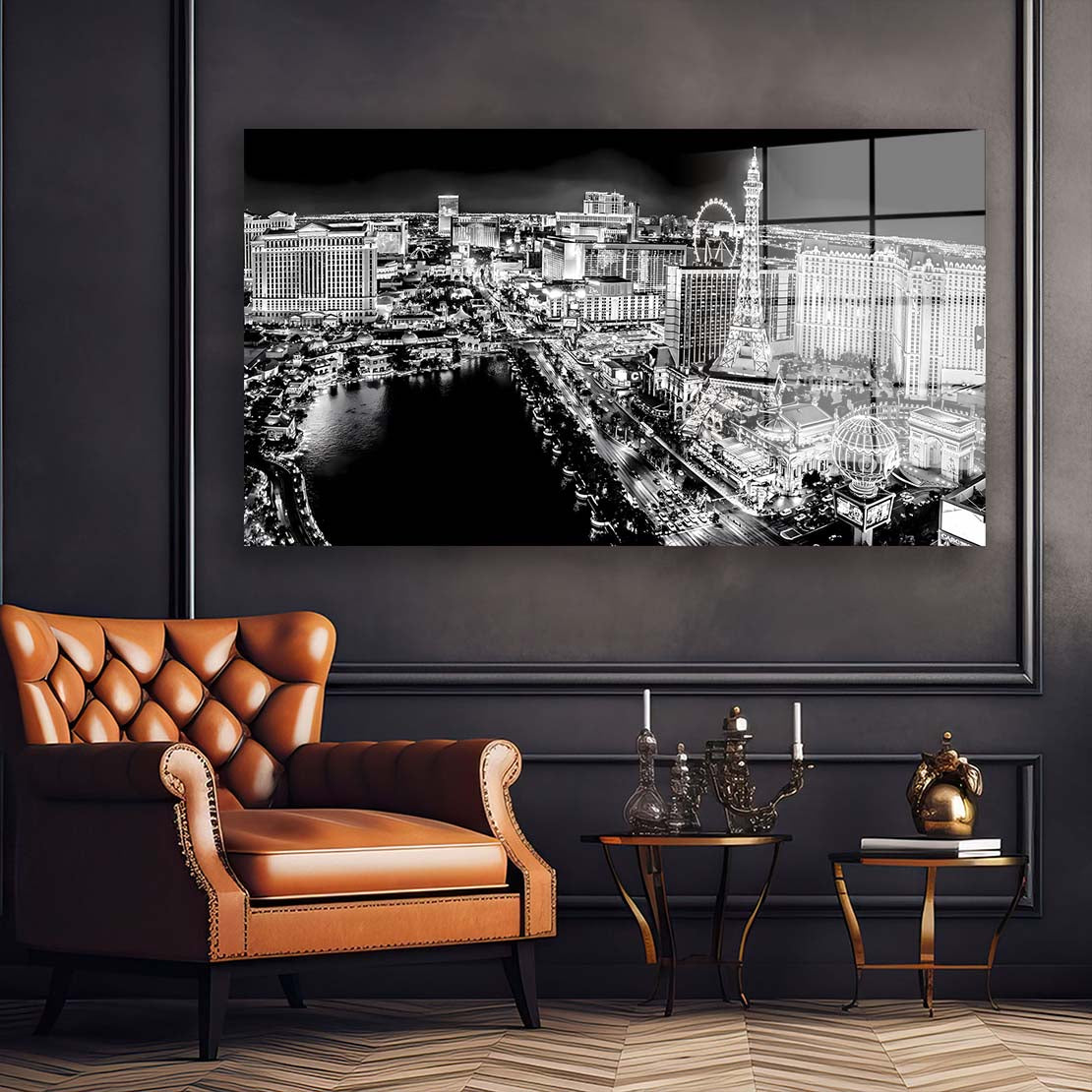 Las Vegas USA schwarz-weiß Acrylglasbild Wandbild Bild Wanddeko Wohnzimmer XL