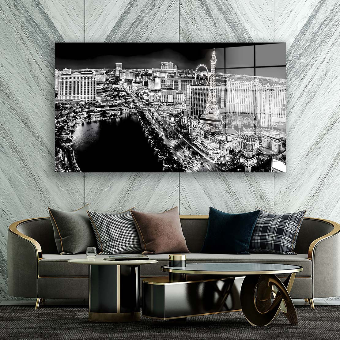 Las Vegas USA schwarz-weiß Acrylglasbild Wandbild Bild Wanddeko Wohnzimmer XL