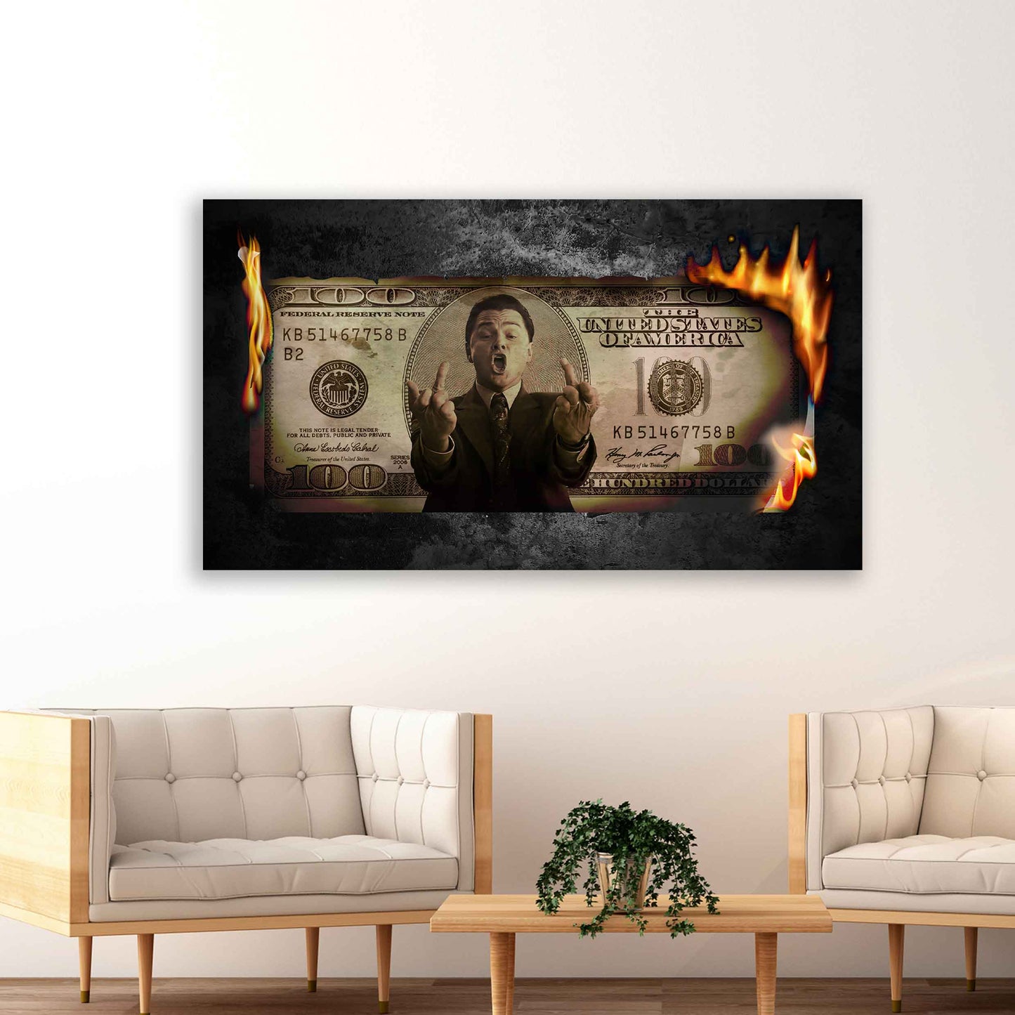 Burning Dollar, Filmstar Leinwandbild Wandbild Kunstdruck XL Wanddeko