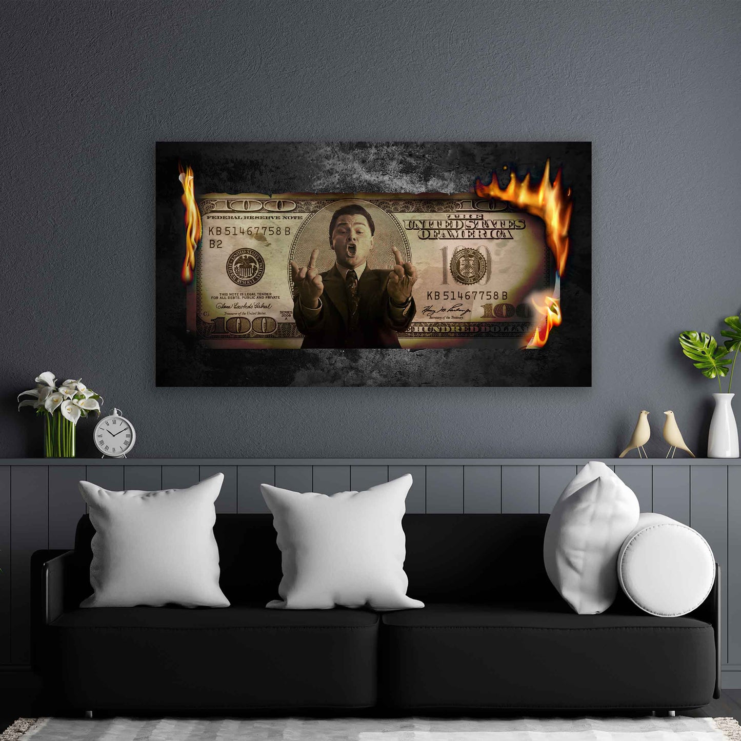 Burning Dollar, Filmstar Leinwandbild Wandbild Kunstdruck XL Wanddeko