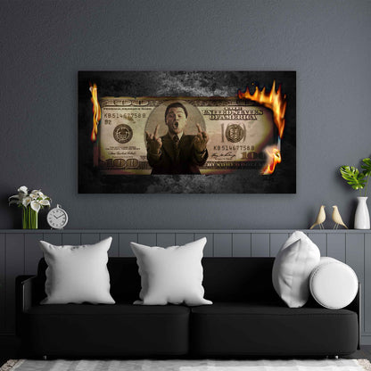 Burning Dollar, Filmstar Leinwandbild Wandbild Kunstdruck XL Wanddeko