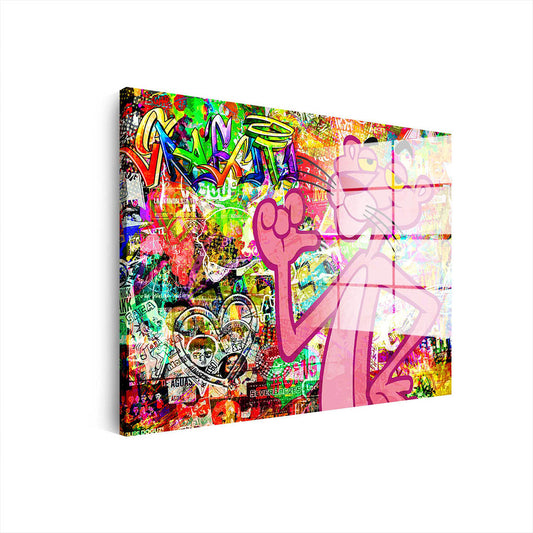Graffiti Street Art Comic Panther Acrylglasbild Wandbild Bild Wanddeko Wohnzimmer XL