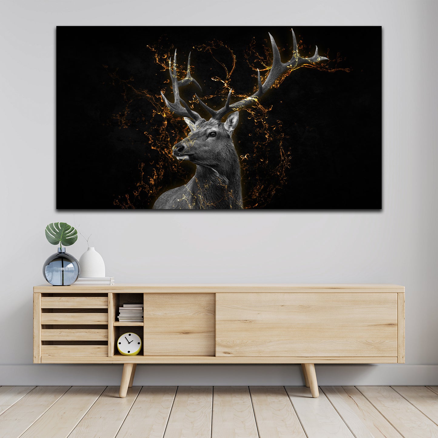 Hirsch Golden Style abstrakt Leinwandbild Wandbild Kunstdruck XL Wanddeko