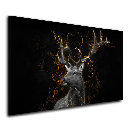 Hirsch Golden Style abstrakt Leinwandbild Wandbild Kunstdruck XL Wanddeko