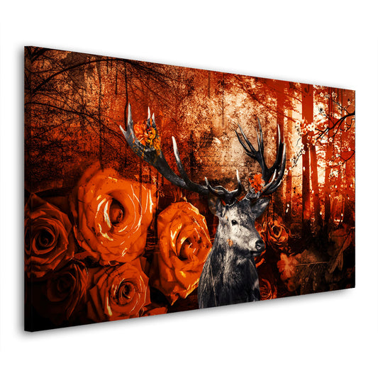 Hirsch Orange Style abstrakt Leinwandbild Wandbild Kunstdruck XL Wanddeko