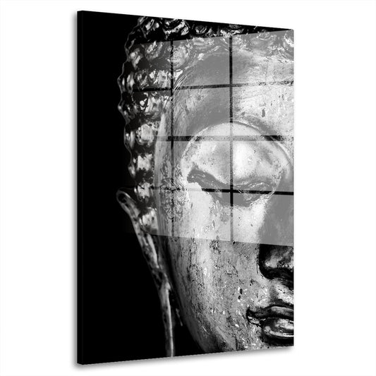 Kunst Buddha meditativ schwarz weiß Acrylglasbild Wandbild Bild Wanddeko XL