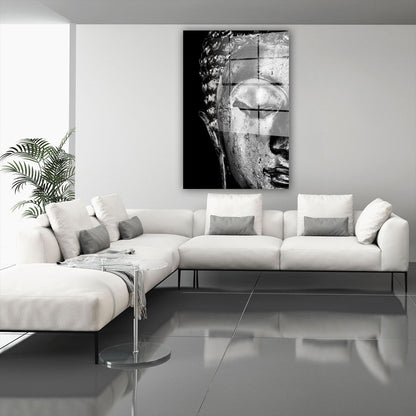 Kunst Buddha meditativ schwarz weiß Acrylglasbild Wandbild Bild Wanddeko XL