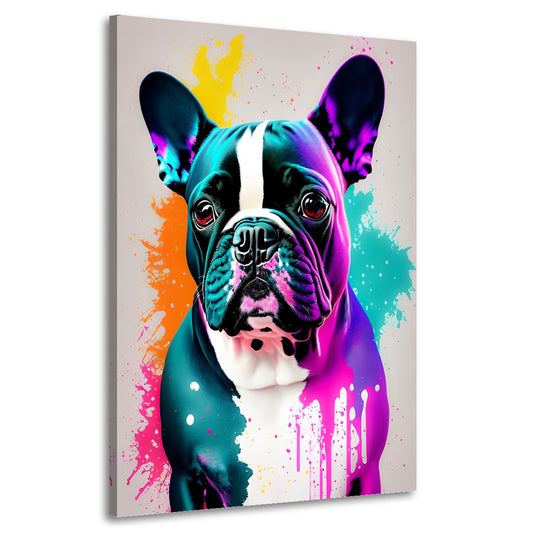 Pop Art Französische Bulldogge Leinwandbild Wandbild Kunstdruck XL Wanddeko