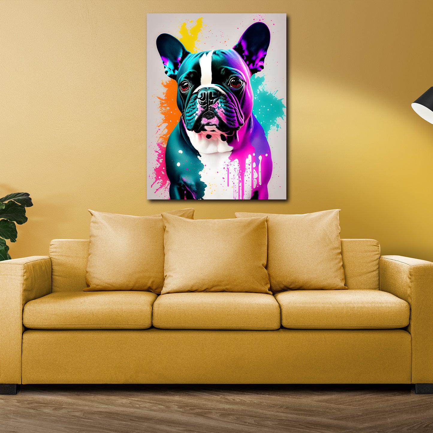 Pop Art Französische Bulldogge Leinwandbild Wandbild Kunstdruck XL Wanddeko