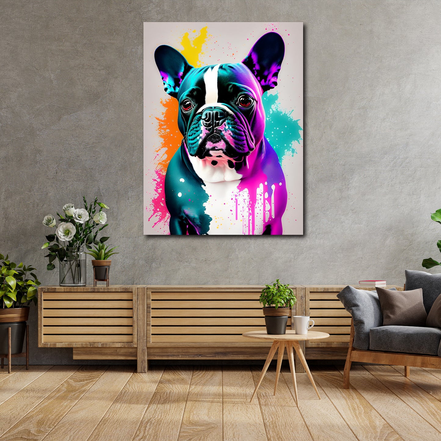 Pop Art Französische Bulldogge Leinwandbild Wandbild Kunstdruck XL Wanddeko