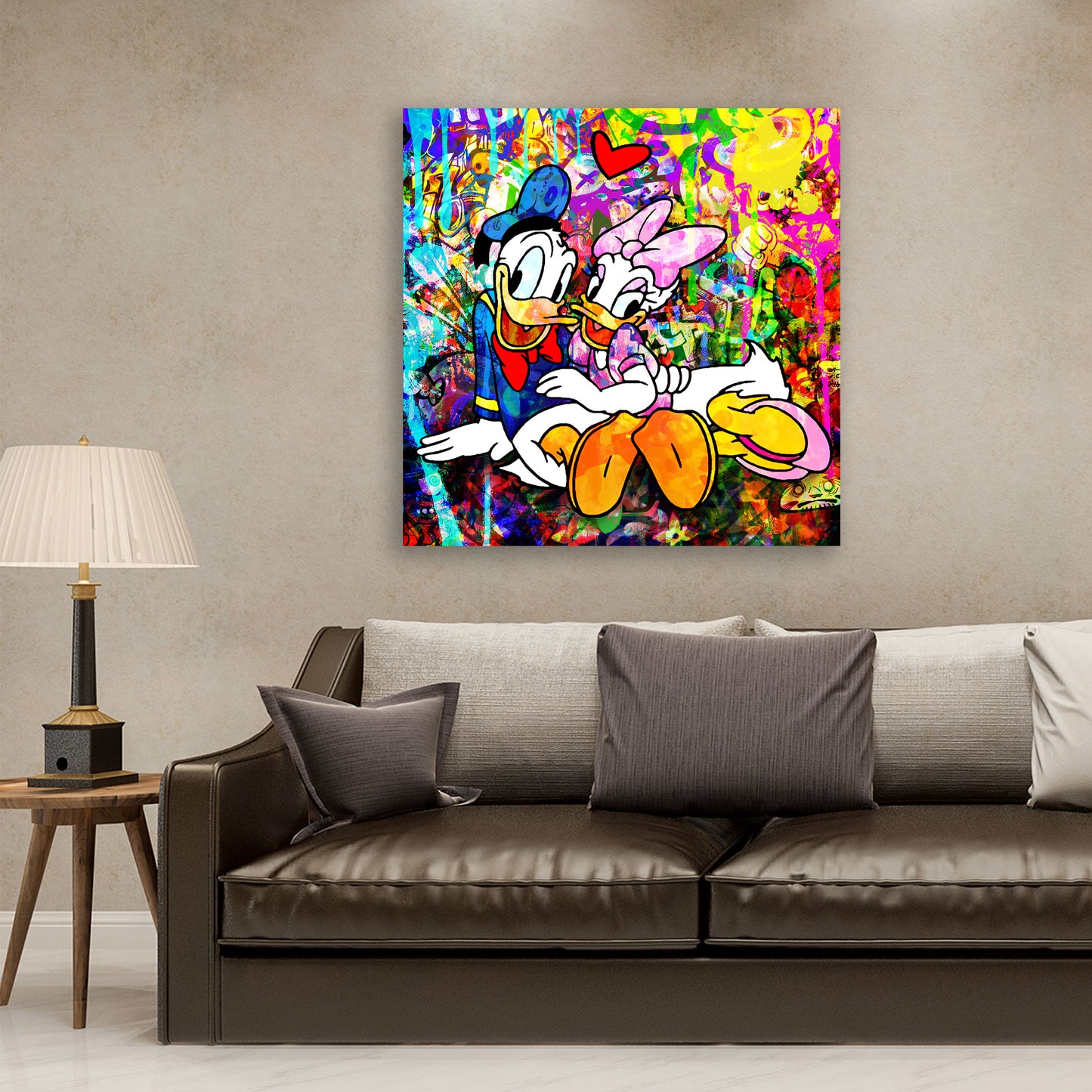 Duck Love Pop Art Kunst Leinwandbild Wandbild Kunstdruck XL Wanddeko