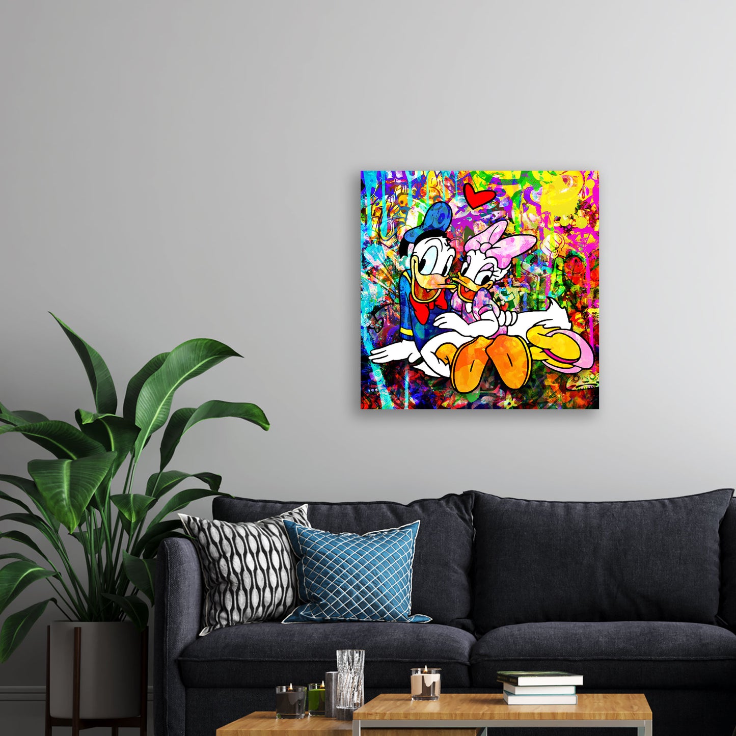 Duck Love Pop Art Kunst Leinwandbild Wandbild Kunstdruck XL Wanddeko
