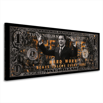 Motivation Dollar Zitat, Hard Work Leinwandbild Wandbild Kunstdruck XL Wanddeko