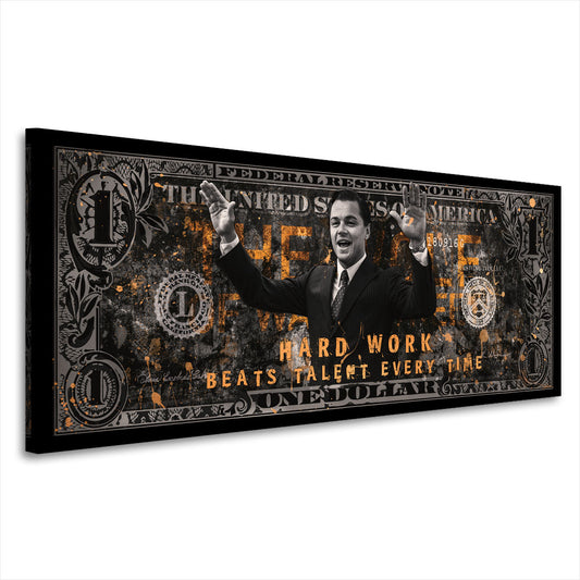 Motivation Dollar Zitat, Hard Work Leinwandbild Wandbild Kunstdruck XL Wanddeko