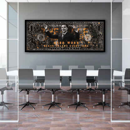 Motivation Dollar Zitat, Hard Work Leinwandbild Wandbild Kunstdruck XL Wanddeko