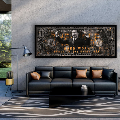 Motivation Dollar Zitat, Hard Work Leinwandbild Wandbild Kunstdruck XL Wanddeko