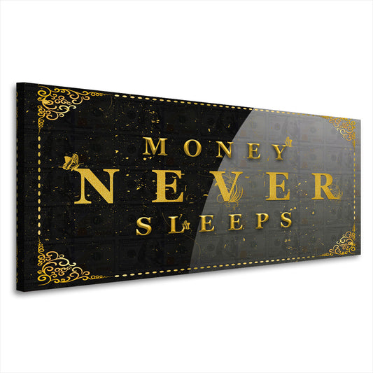 Geld & Erfolg Money Never Sleeps Kunstwerk Leinwandbild Wandbild XL Wanddeko