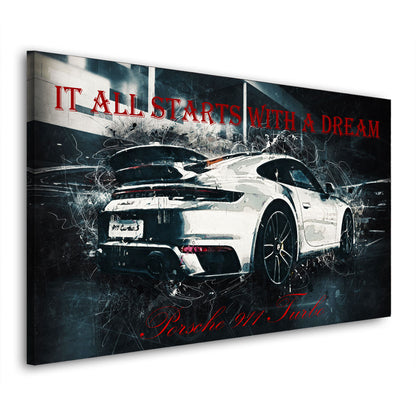 Motivation Sportwagen Dreams Leinwandbild Wandbild Kunstdruck XL Wanddeko