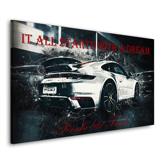 Motivation Sportwagen Dreams Leinwandbild Wandbild Kunstdruck XL Wanddeko