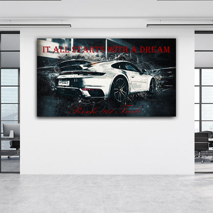 Motivation Sportwagen Dreams Leinwandbild Wandbild Kunstdruck XL Wanddeko