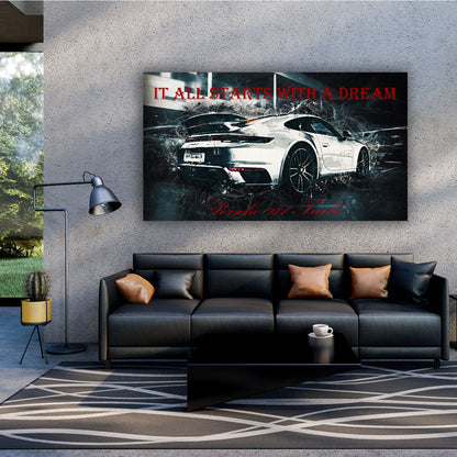 Motivation Sportwagen Dreams Leinwandbild Wandbild Kunstdruck XL Wanddeko