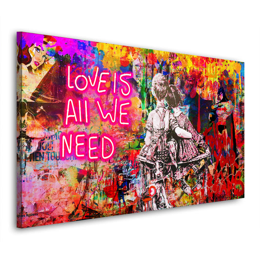 Pop Street Art Style, Love Is All We Need Leinwandbild Wandbild Kunstdruck XL Deko