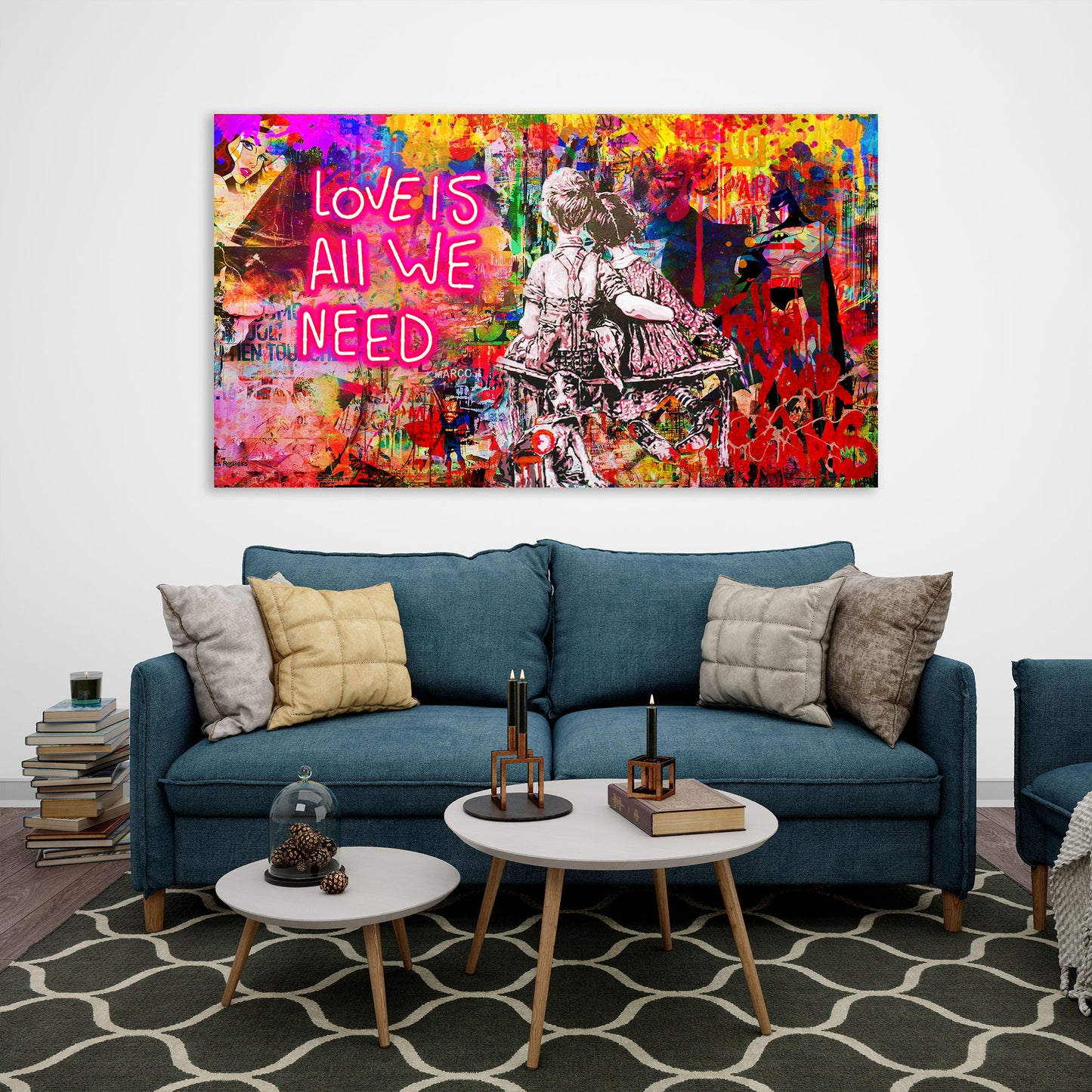 Pop Street Art Style, Love Is All We Need Leinwandbild Wandbild Kunstdruck XL Deko