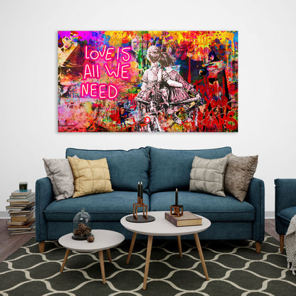 Pop Street Art Style, Love Is All We Need Leinwandbild Wandbild Kunstdruck XL Deko
