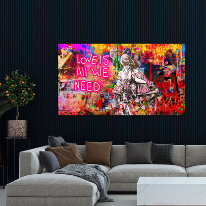 Pop Street Art Style, Love Is All We Need Leinwandbild Wandbild Kunstdruck XL Deko