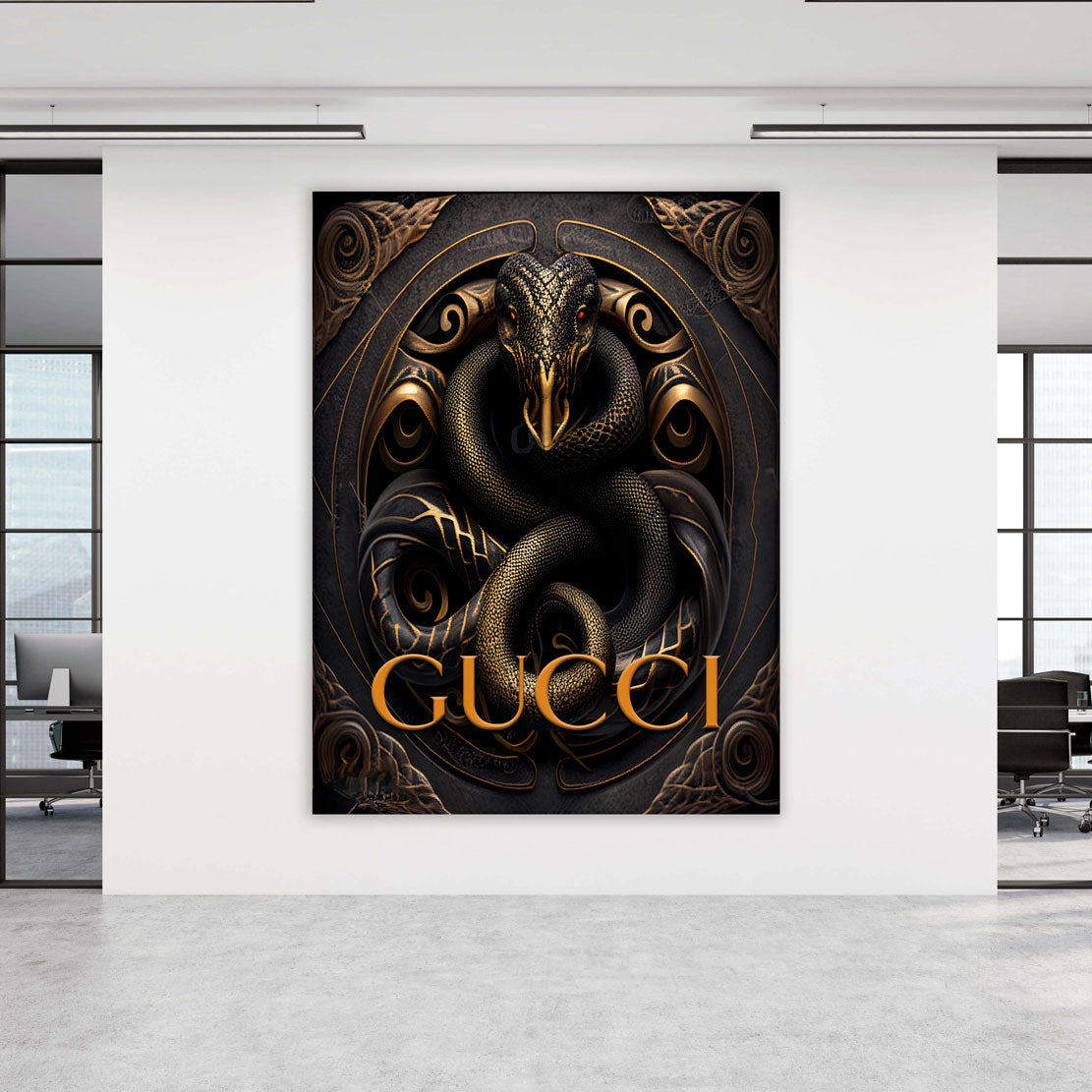 Snake Gold Abstract Leinwandbild Wandbild Kunstdruck XL Wanddeko