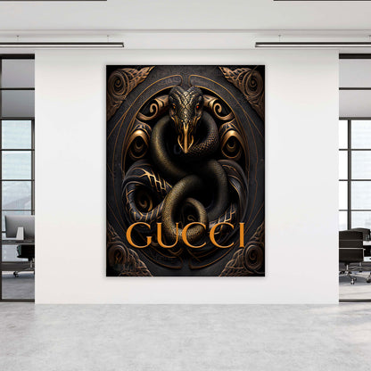 Snake Gold Abstract Leinwandbild Wandbild Kunstdruck XL Wanddeko