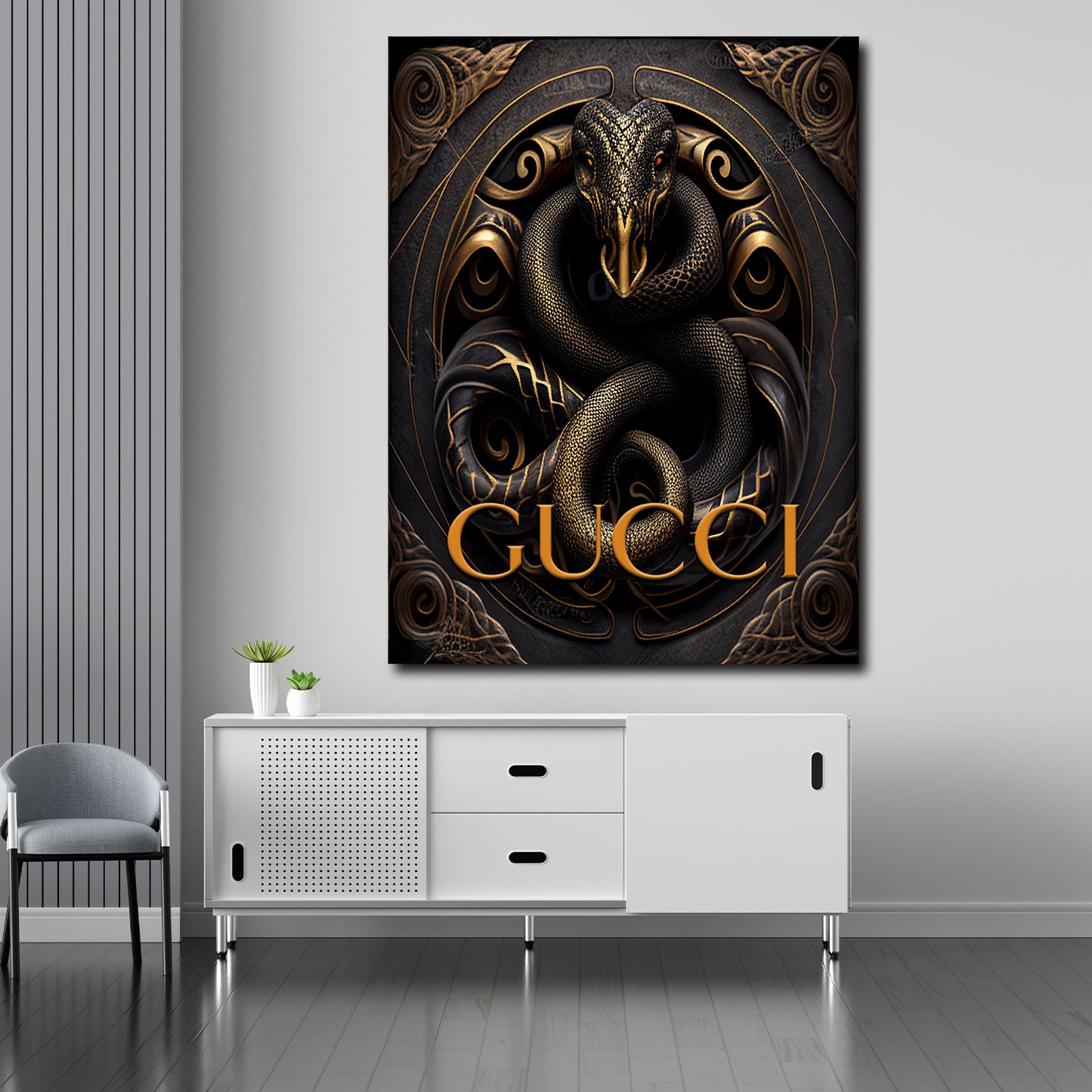 Snake Gold Abstract Leinwandbild Wandbild Kunstdruck XL Wanddeko