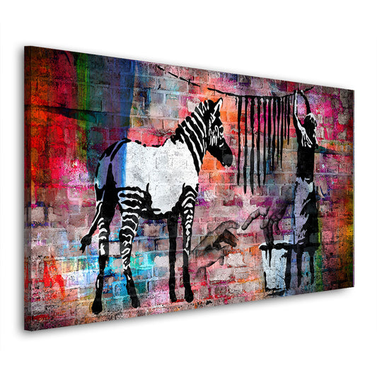 Street Art Zebra Colour Style Leinwandbild Wandbild Kunstdruck XL Wanddeko